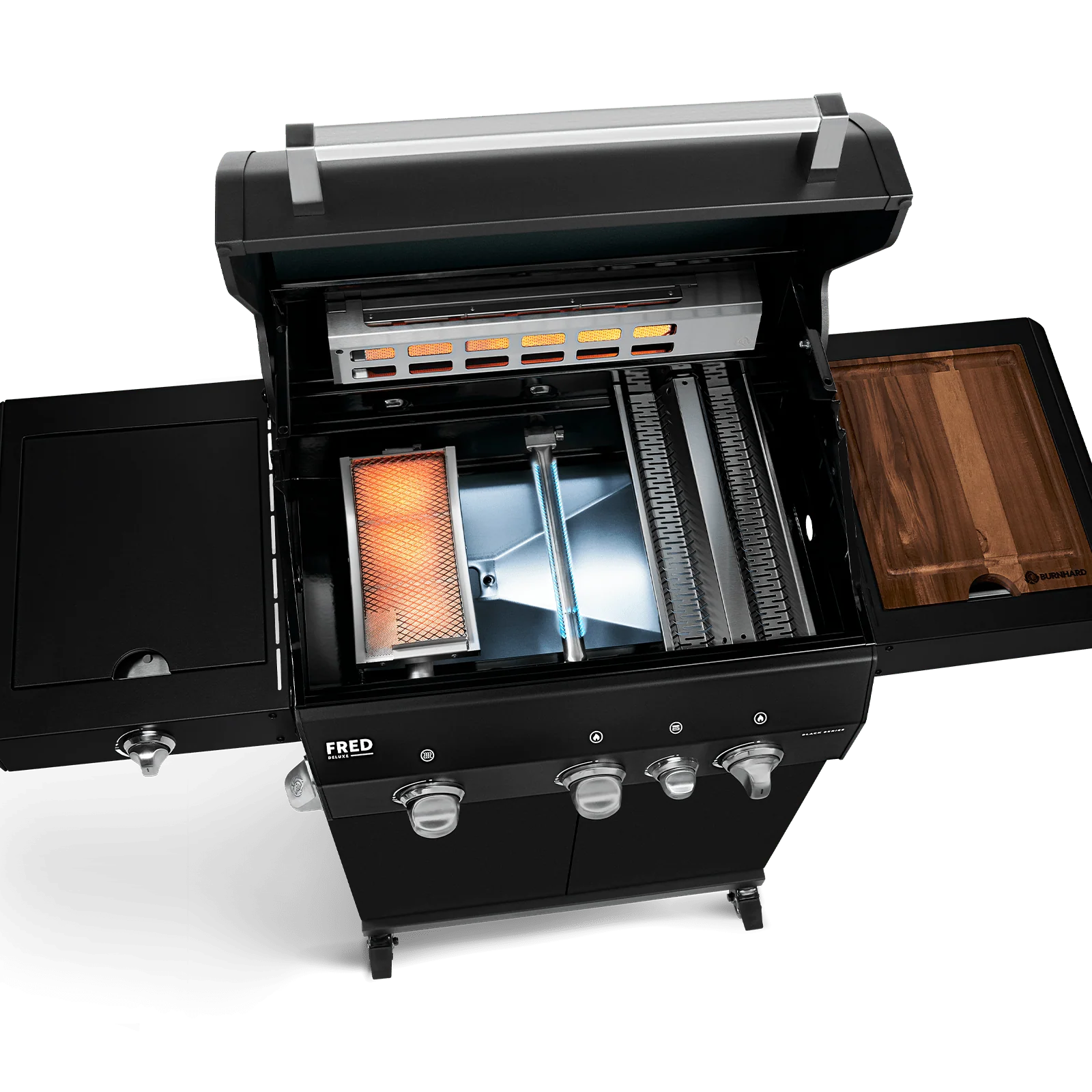 Burnhard FRED Deluxe Gasgrill 3-Brenner Black Edition mit Edelstahlrost (Series 3)