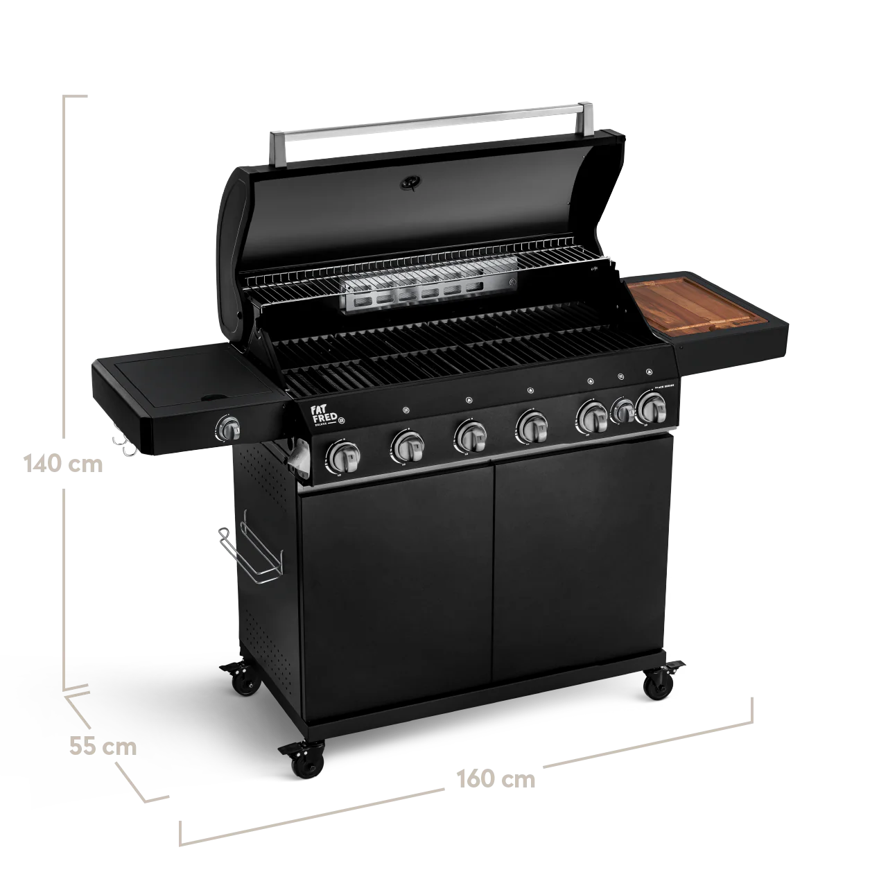Burnhard Fat FRED Deluxe Gasgrill 6-Brenner Black Edition mit Gusseisenrost (Series 3)