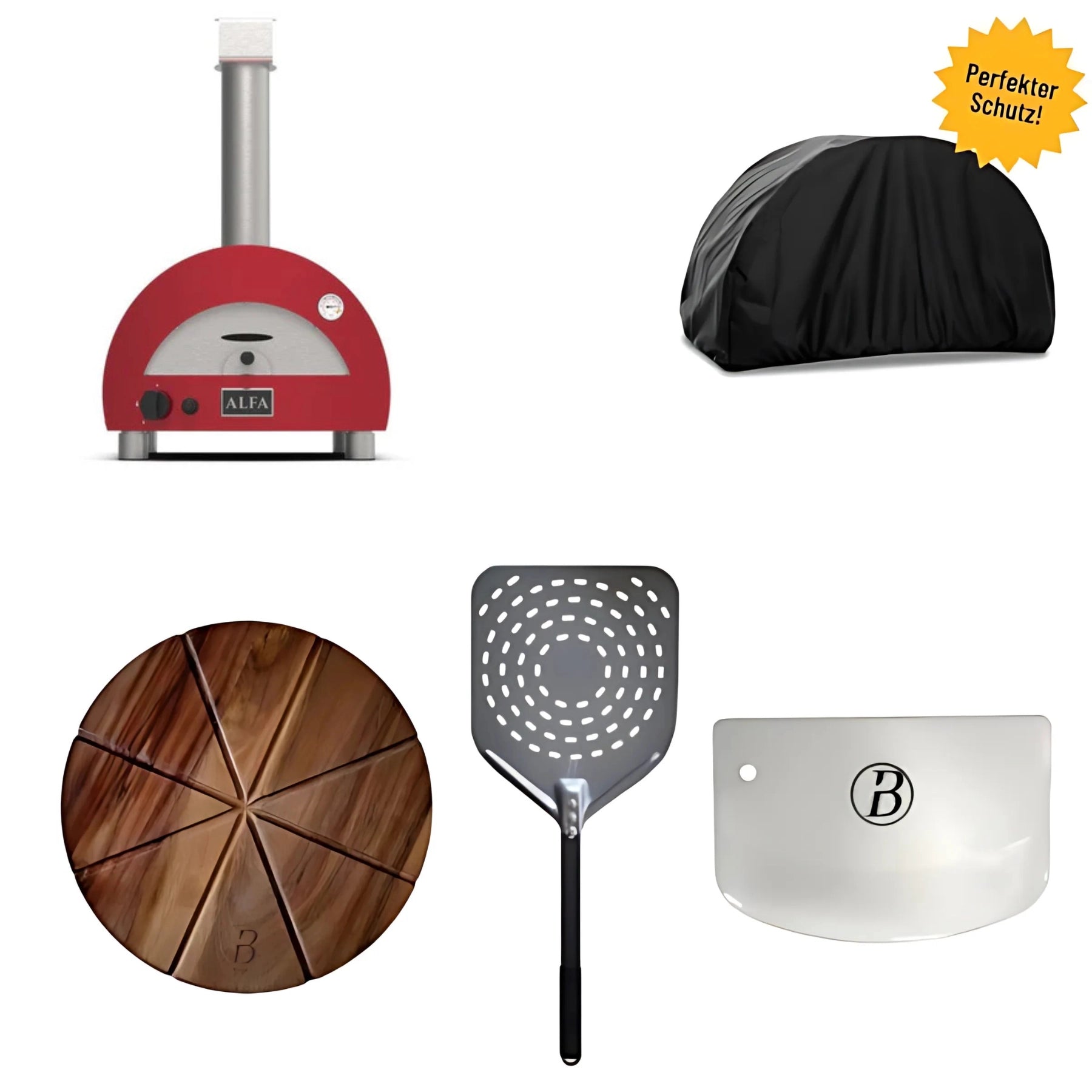 Alfa Portable ROT incl. cover, Babossa pizza peel, dough scraper 2 pcs. & pizza board
