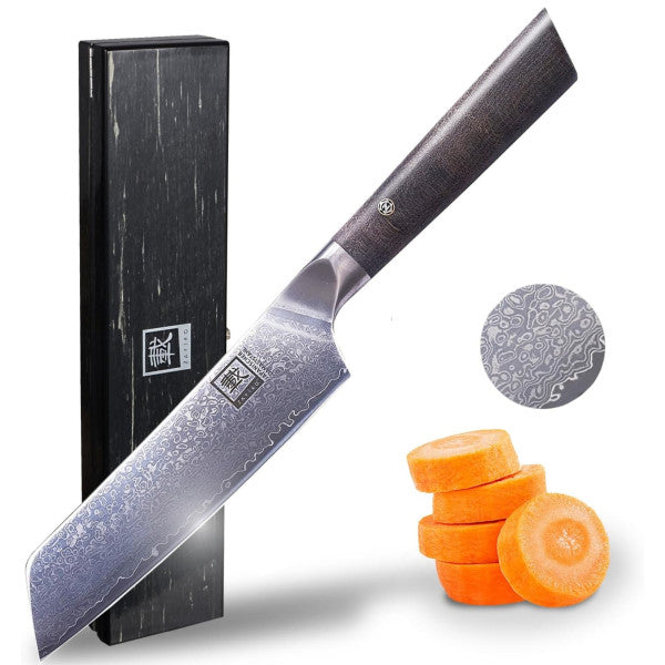 Zayiko Allzweckmesser | 12 cm Klinge aus 67 Lagen Damaststahl | Ahornholzgriff