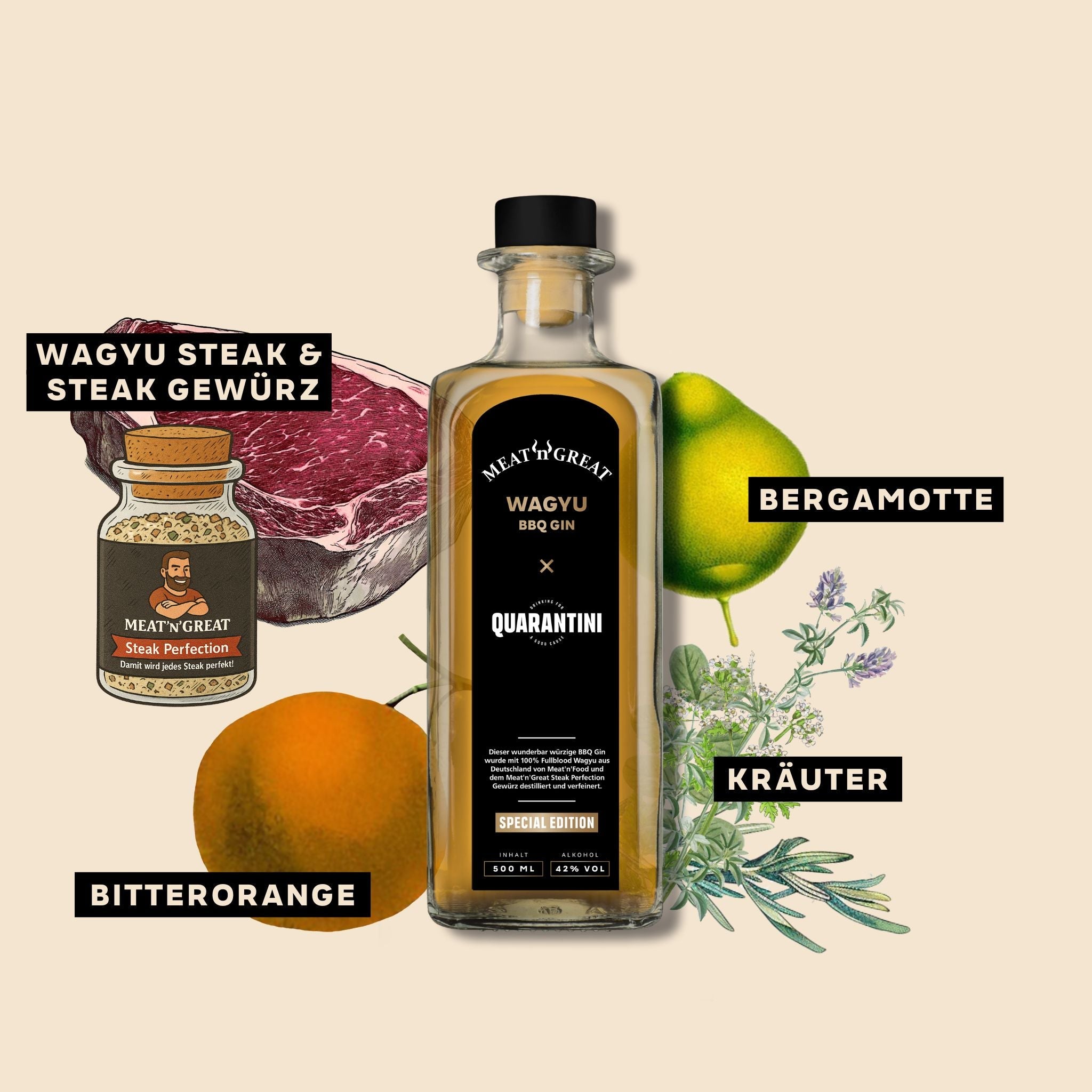 Quarantini × Meat'n'Great Wagyu BBQ Gin (sólo 111 paquetes)