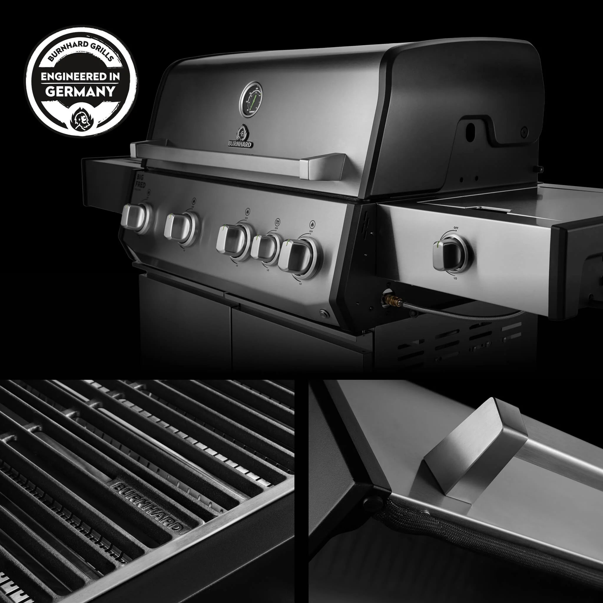 Burnhard Big FRED Deluxe+ Gasgrill Edelstahl 4-Brenner mit Gusseisenrost Series 4