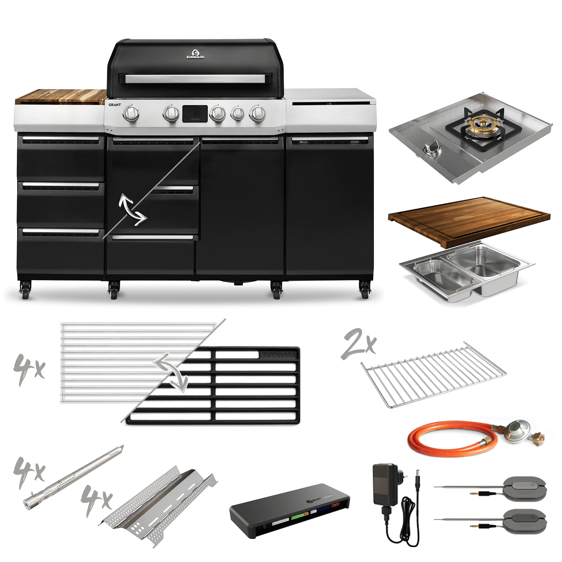 Burnhard GRANT Pro - Modularer Gasgrill 4-Brenner mit Schubladen und Edelstahlrost