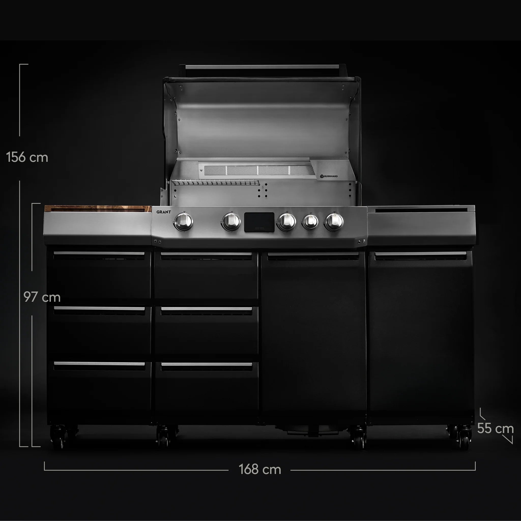 Burnhard GRANT Pro - Modularer Gasgrill 4-Brenner mit Schubladen und Edelstahlrost