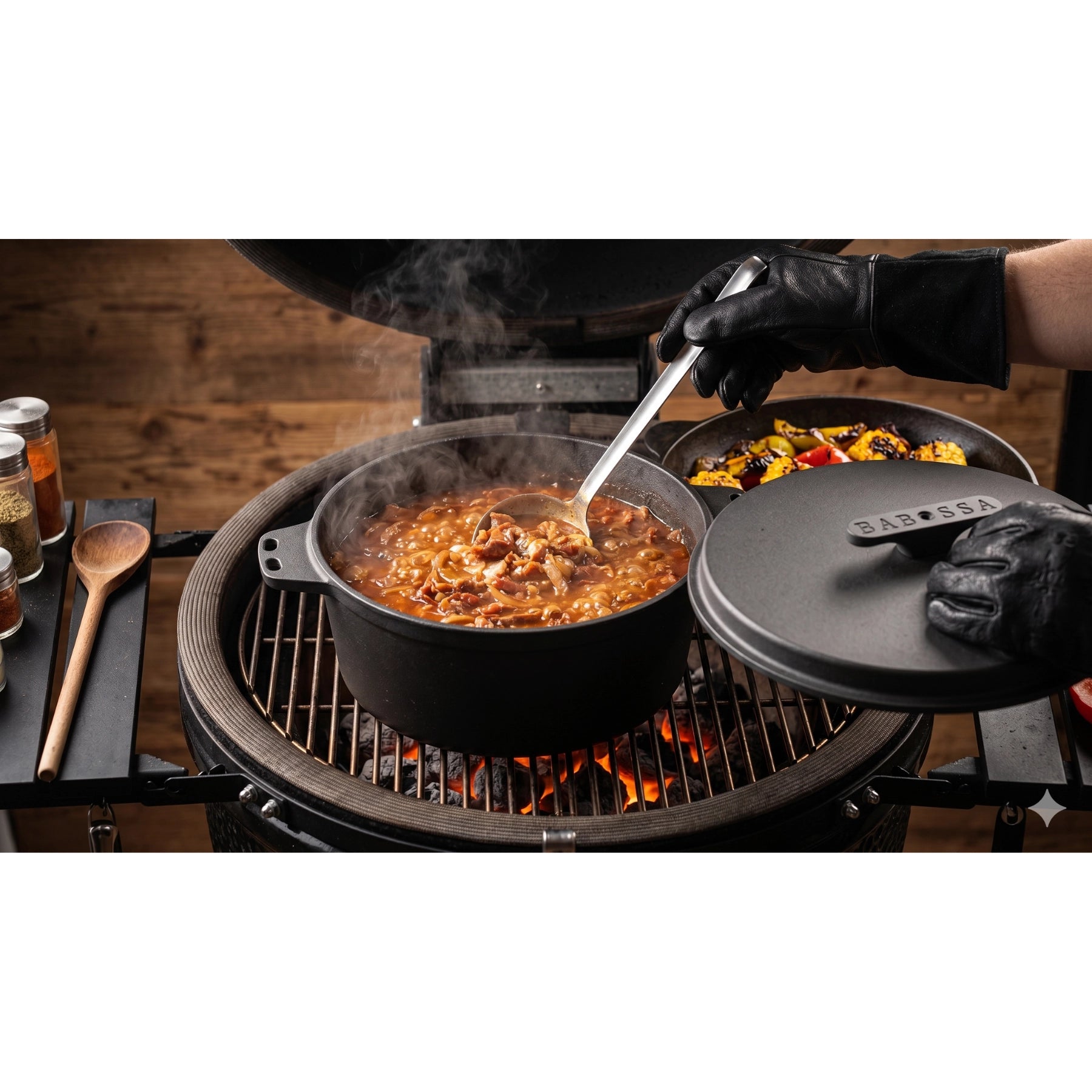 Babossa 9 piezas Innovadora Olla de Hierro Fundido | SET Levantador de Tapa y Cruz | Horno Holandés | Hecho en Alemania