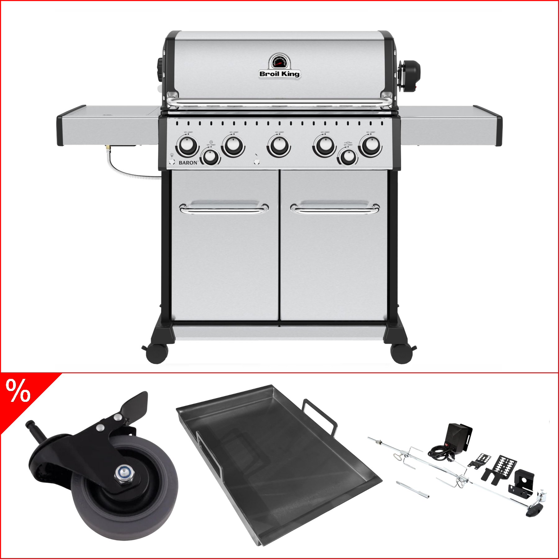 Broil King Baron S 590 IR con bandeja de inserción, ruedas premium, asador giratorio y quemador de infrarrojos