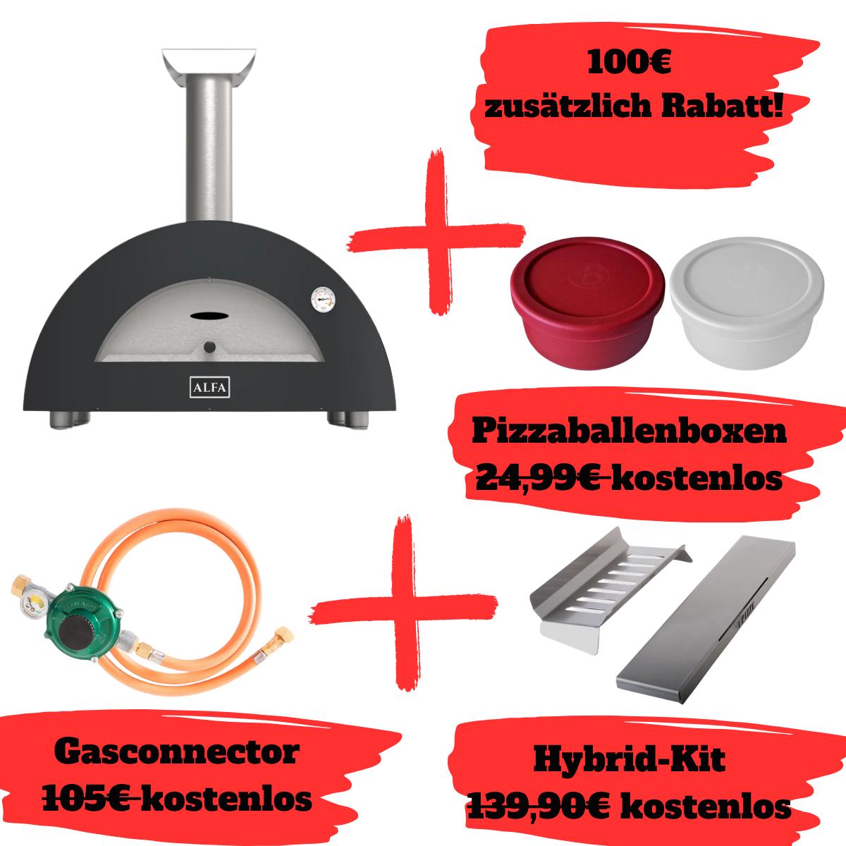 Alfa Forni Moderno 2 Pizze Bundel, gas/hybride, grijs