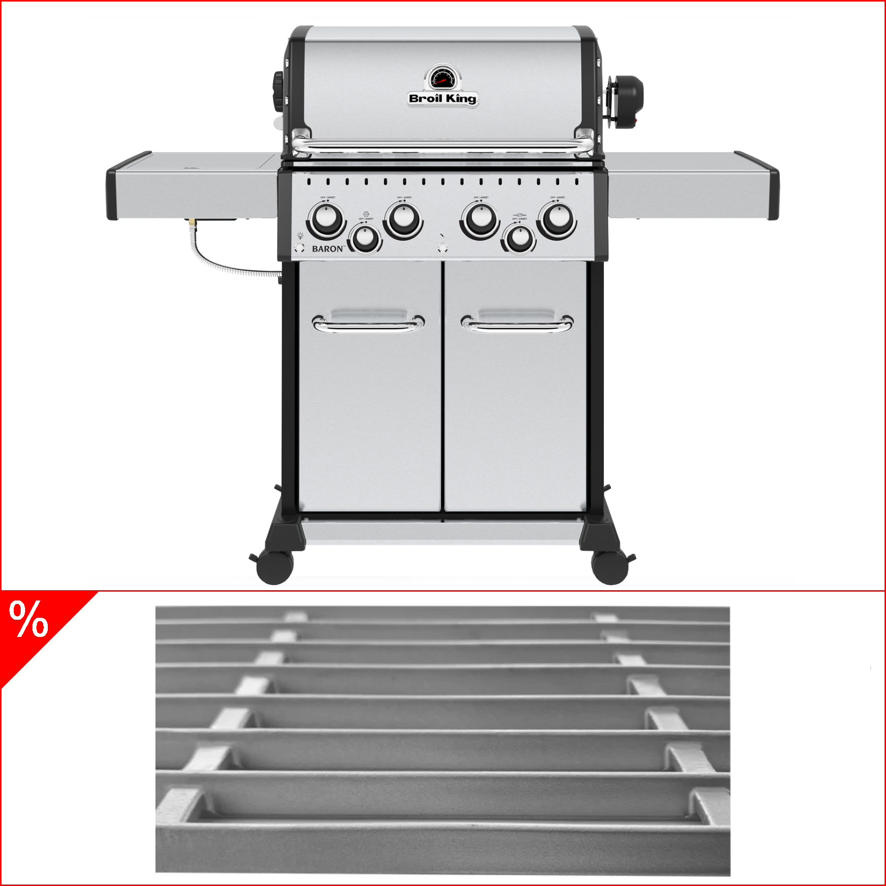 Broil King Baron S 490 IR incl. asador giratorio, quemador de infrarrojos y 4 rejillas de acero inoxidable fundido