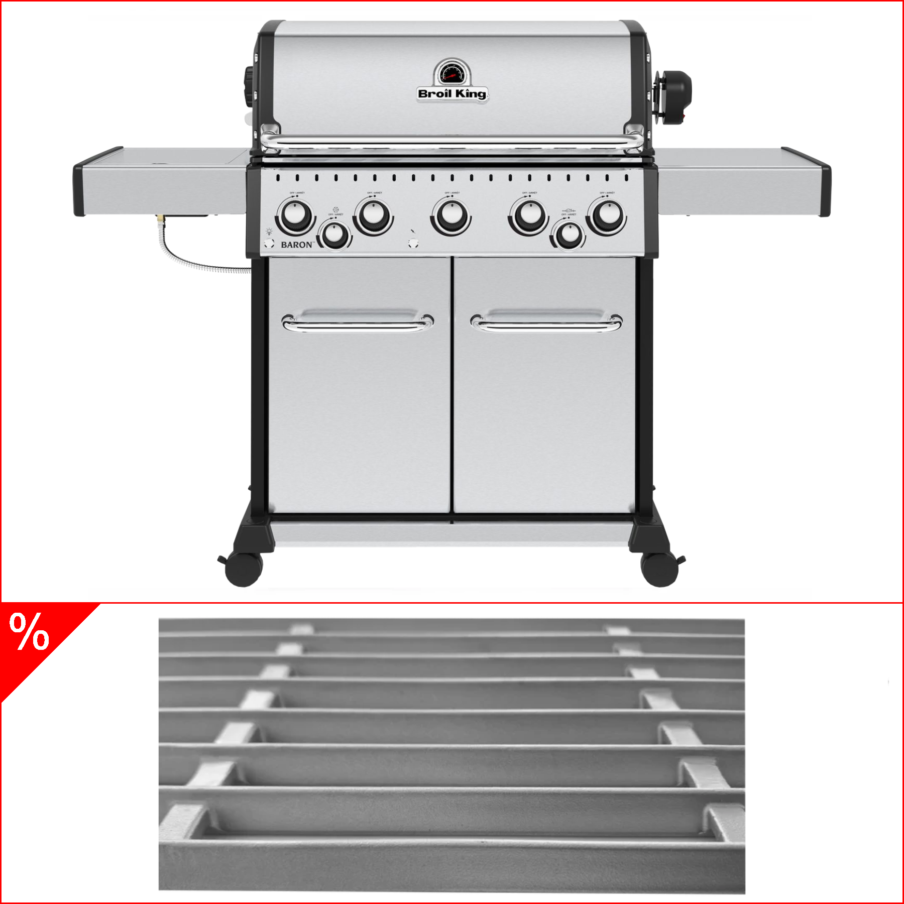 Broil King Baron S 590 IR con asador, quemador de infrarrojos y parrilla de acero inoxidable fundido