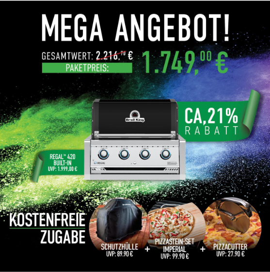 Broil King Regal 420 Built-In Bundle incl. tapa, piedra para pizza y cortador de pizza