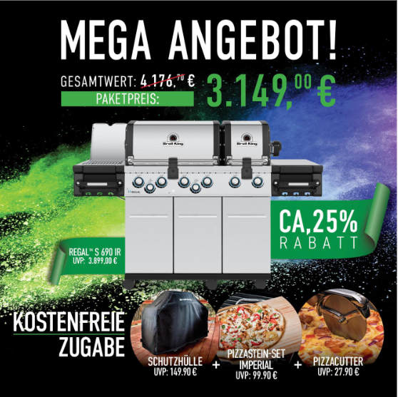 Broil King Regal S 690 PRO IR bundle incl. tapa, juego de piedra para pizza y cortador de pizza
