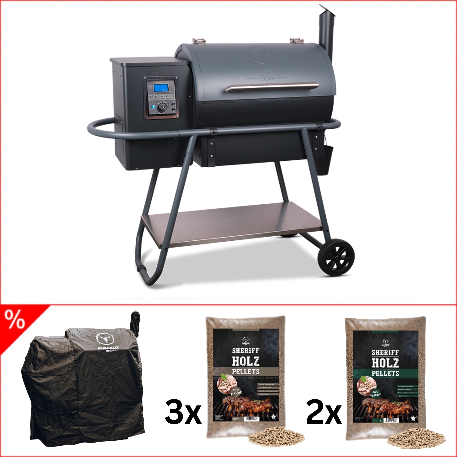 Moesta Pelletgrill Sheriff Bundle, 4-tlg. - inkl. Abdeckhaube & Hartholzpellets 101027364