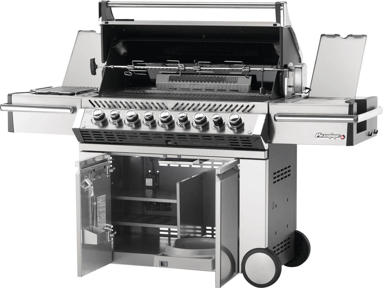 Napoleon Prestige Pro 6650 mit allen Klappen, Türen und Deckel geöffnet