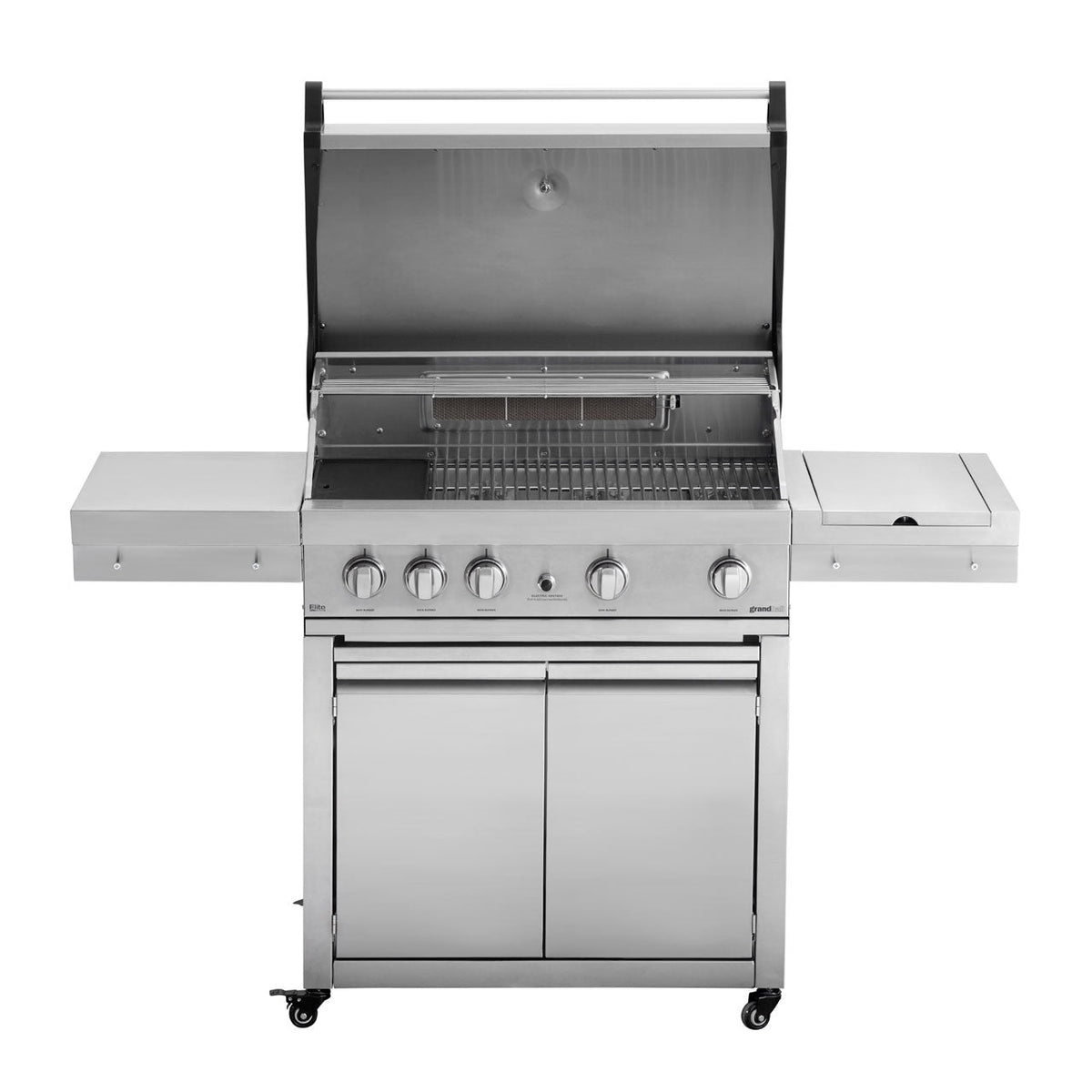 Grandhall Elite G4 Gasgrill mit Trolley, 4 Brenner + Wokbrenner, Edelstahl - Ansicht 3
