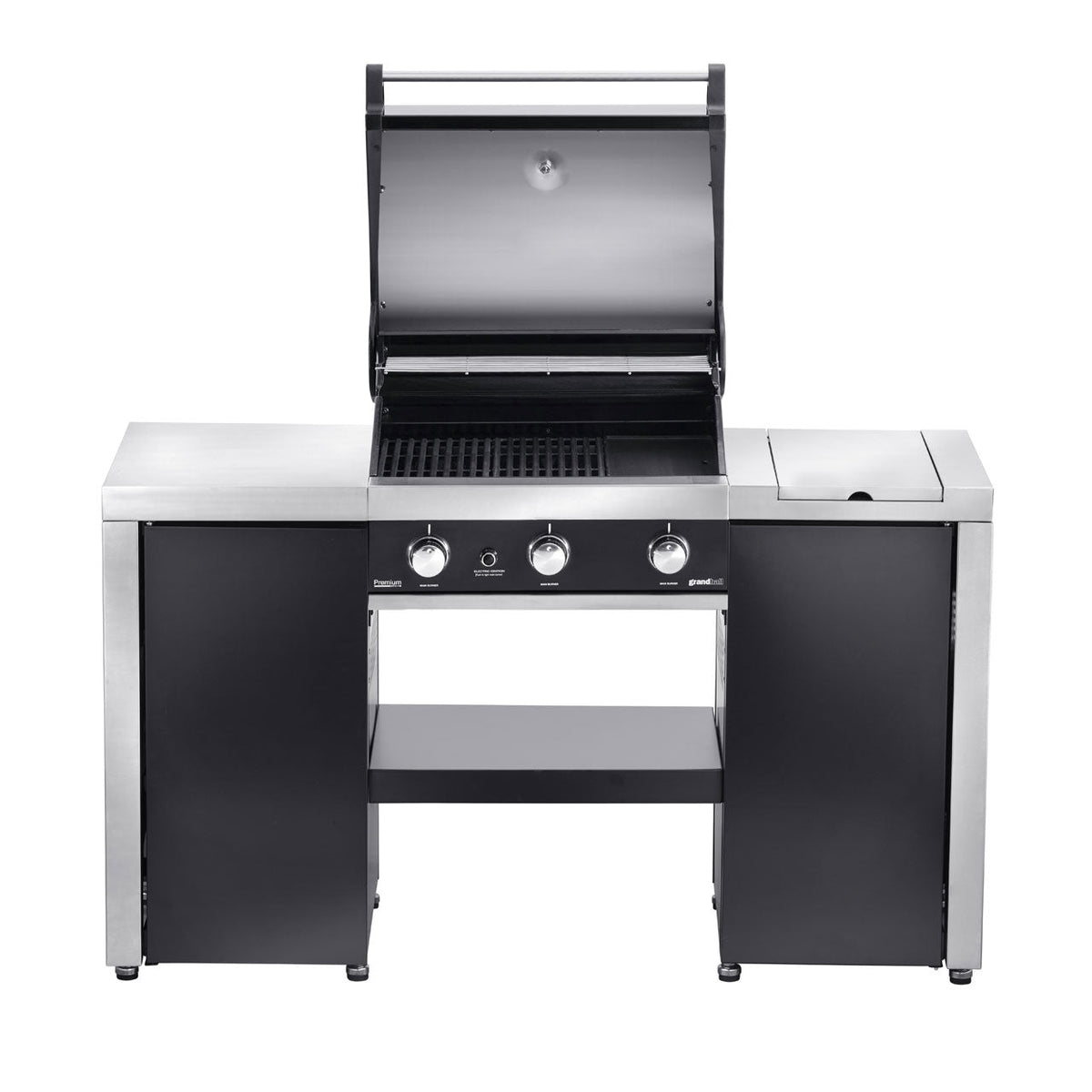 Grandhall Premium G3 Island, Gasgrill-Insel mit 3 Brennern + Seitenbrenner, Schwarz - Ansicht 3