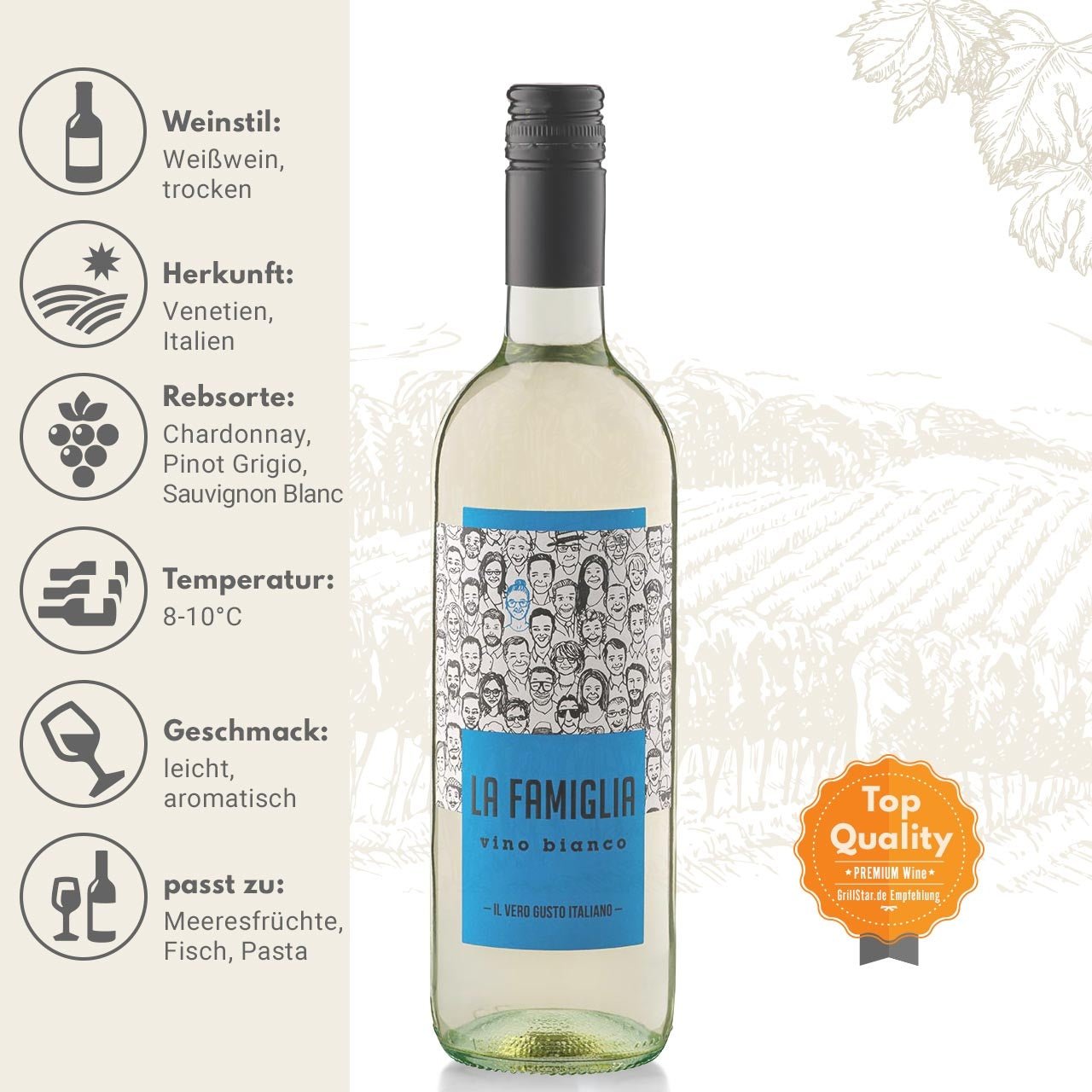 LA FAMIGLIA "Vino Bianco" Weißwein - Grillstar.deLA FAMIGLIA "Vino Bianco" WeißweinLA FAMIGLIAGrillstar.de1052048003969009888