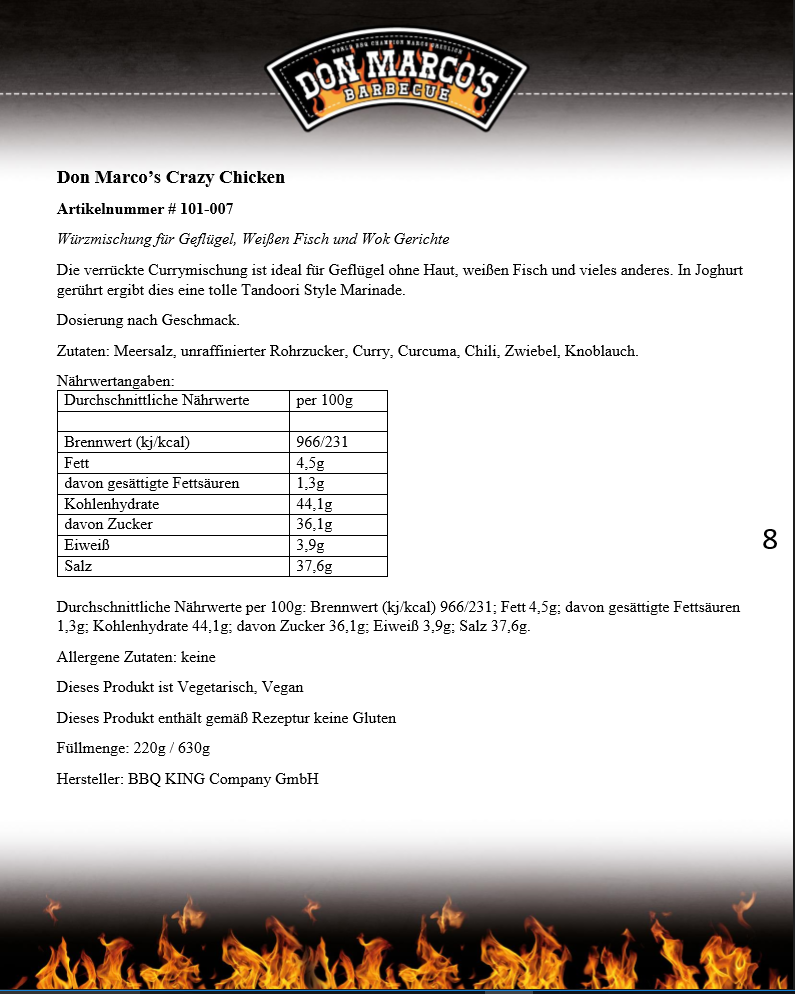 Poulet fou de Don Marco, 220 g