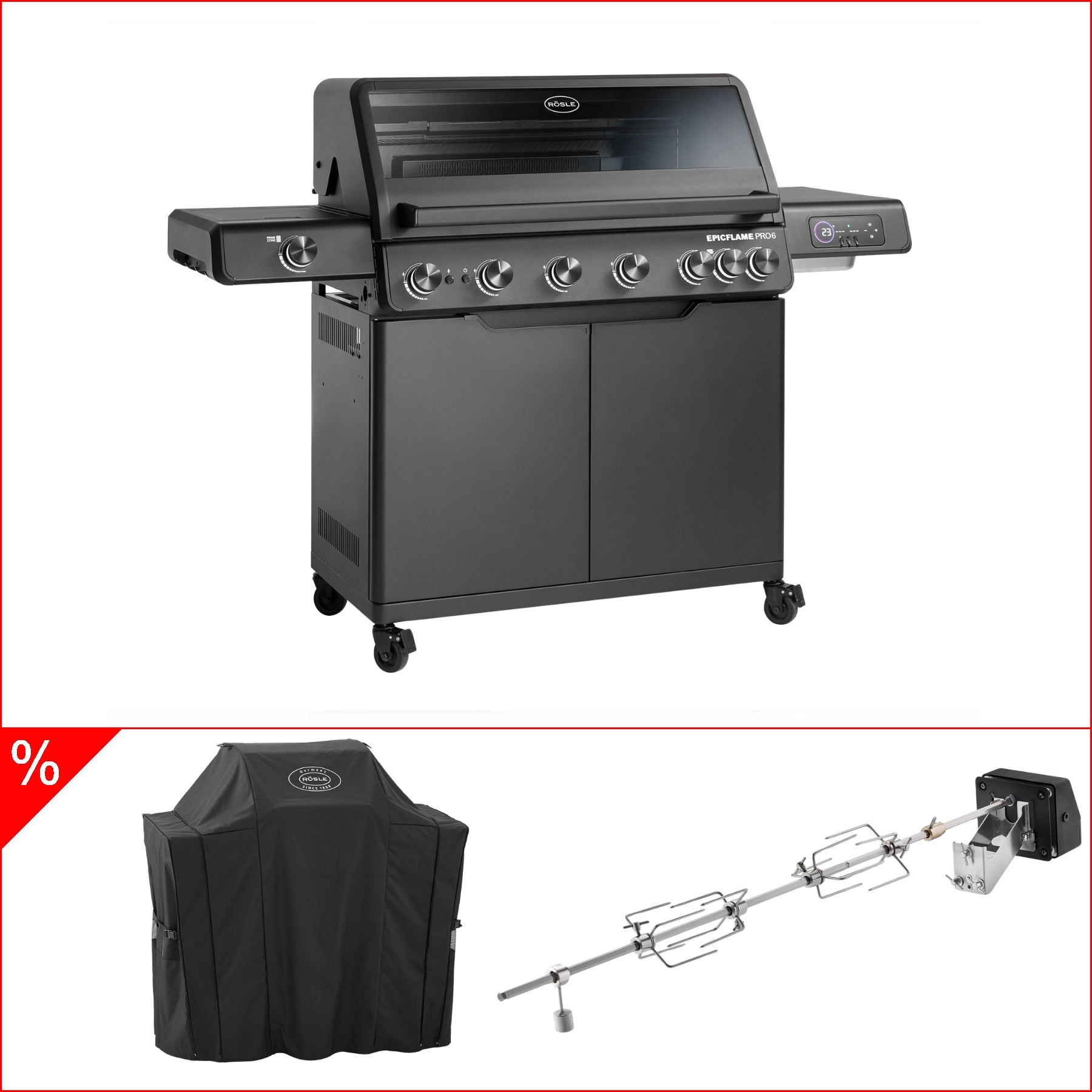 Rösle EPICFLAME Pro 6 Gasgrill inkl. Abdeckhaube & Rotisserie