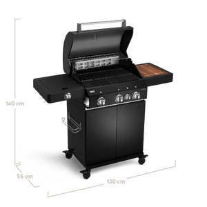 Burnhard FRED Deluxe Gasgrill 3-Brenner Black Edition mit Gusseisenrost (Series 3)