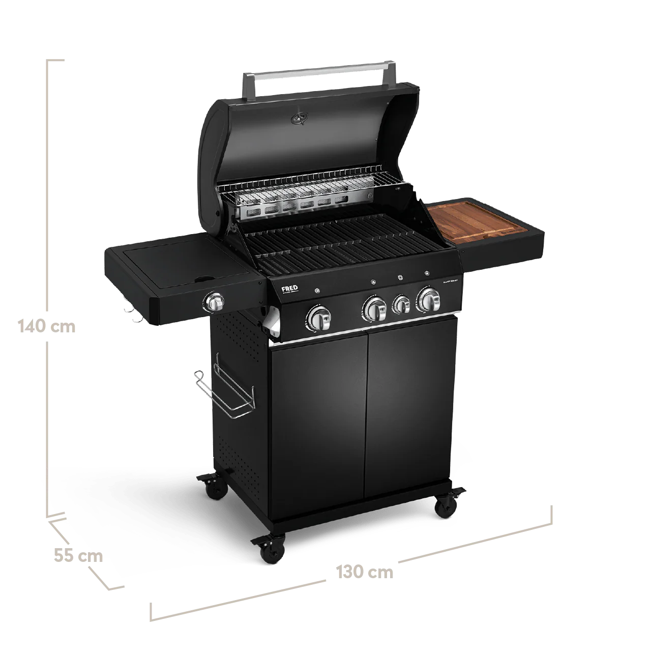 Burnhard FRED Deluxe Gasgrill 3-Brenner Black Edition mit Edelstahlrost (Series 3)