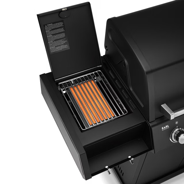 Burnhard Big EARL Premium-Gasgrill 4-Brenner Black mit Gusseisenrost