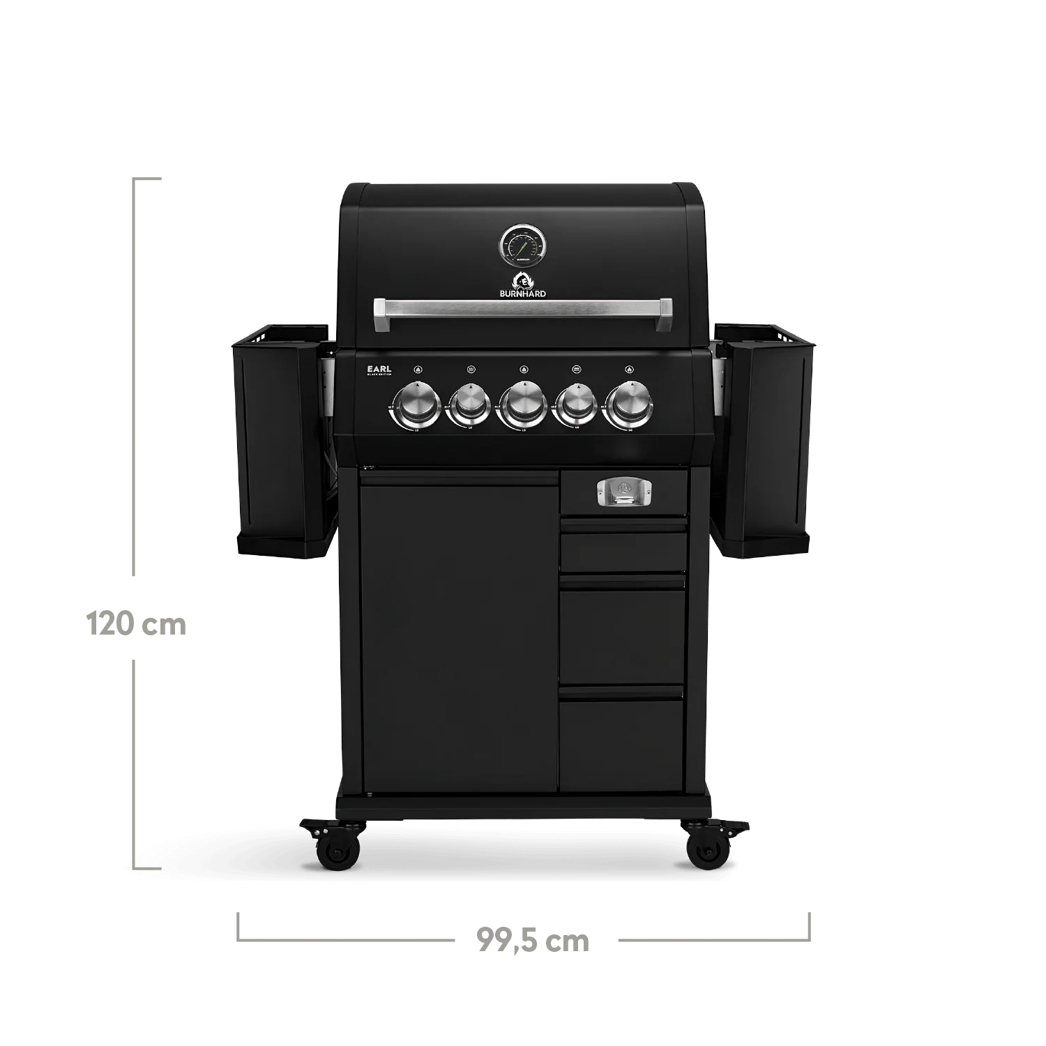 Burnhard EARL Premium-Gasgrill 3-Brenner Black Edition mit Gusseisenrost