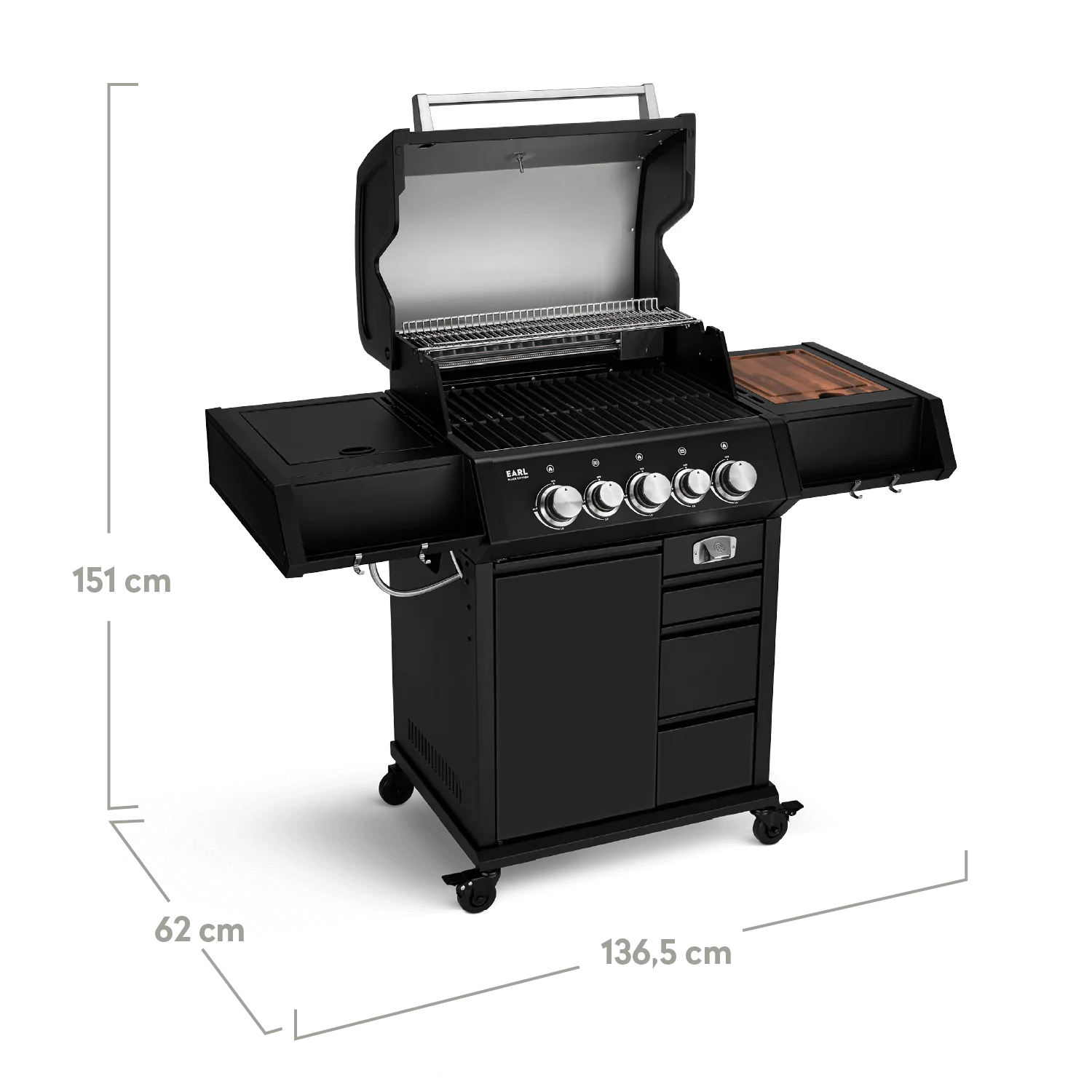 Burnhard EARL Premium-Gasgrill 3-Brenner Black Edition mit Gusseisenrost