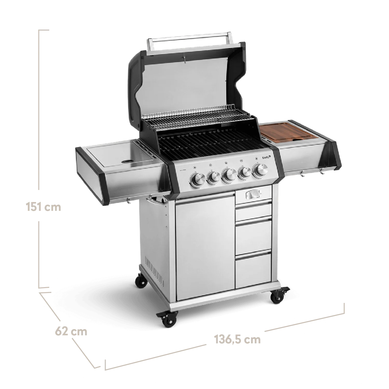 Burnhard EARL Premium-Gasgrill 3-Brenner Edelstahl mit Gusseisenrost