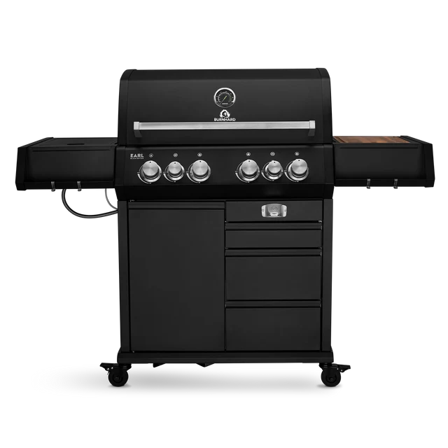 Burnhard Big EARL Premium-Gasgrill 4-Brenner Black mit Gusseisenrost