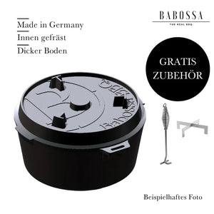 Babossa 9er Innovativer Gusseiserner Topf | SET Deckelheber & Kreuz | Dutch Oven | Made In Germany