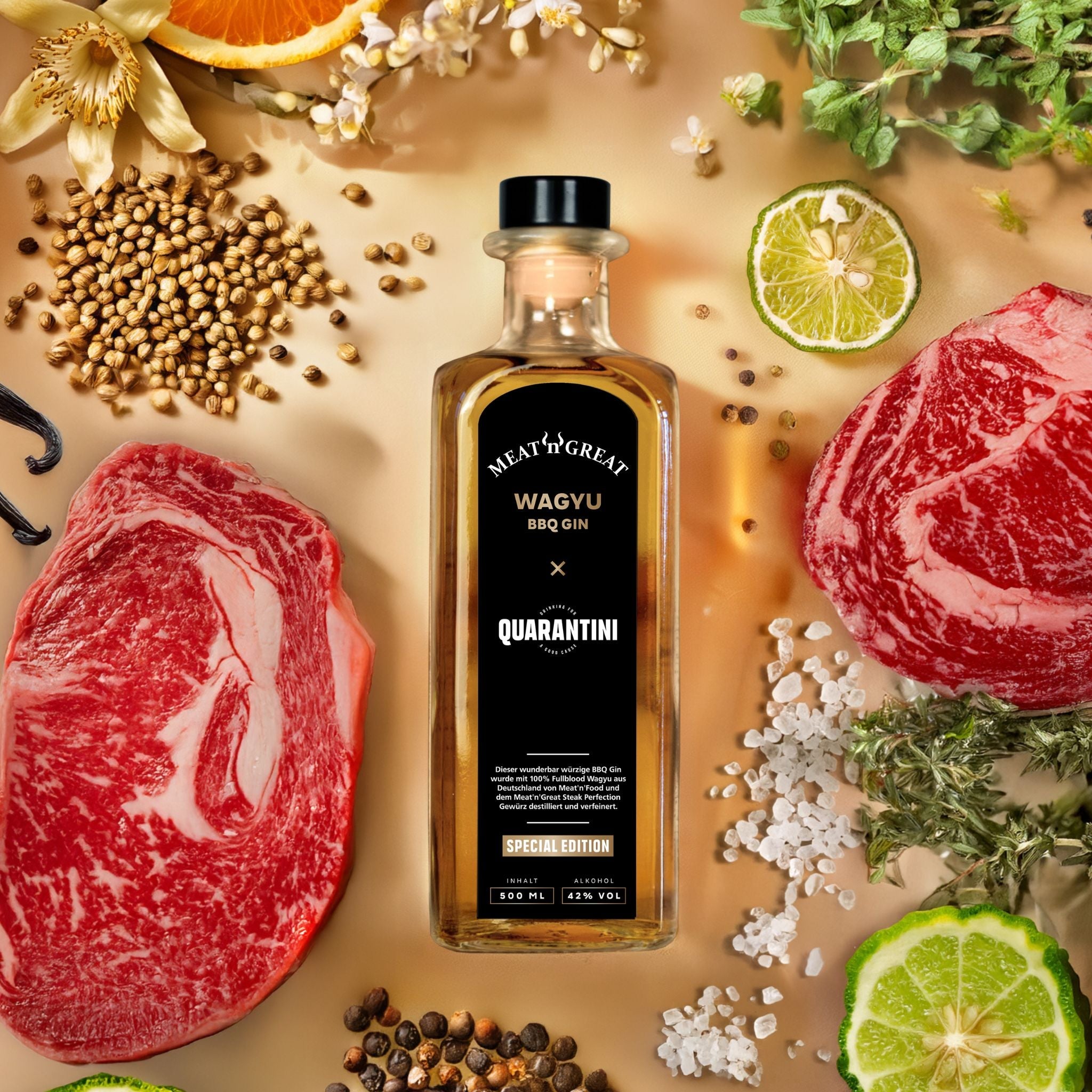 Quarantini × Meat'n'Great Wagyu BBQ Gin (sólo 111 paquetes)