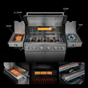 Burnhard Fat FRED Deluxe+ Gasgrill 6-Brenner Edelstahl mit Gusseisenrost Series 4