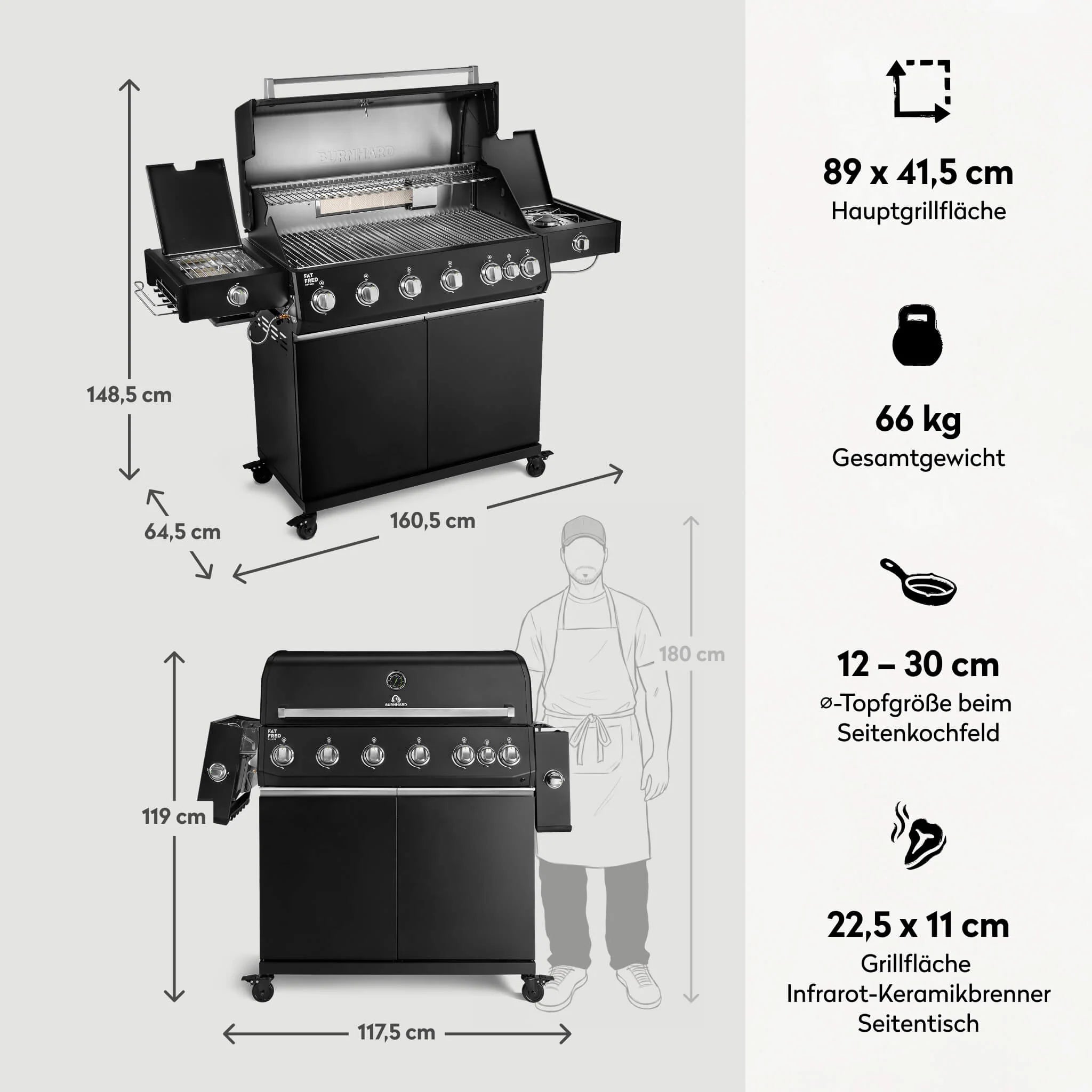 Burnhard Fat FRED Deluxe Gasgrill Black Edition 6-Brenner mit Edelstahlrost (Series 4)