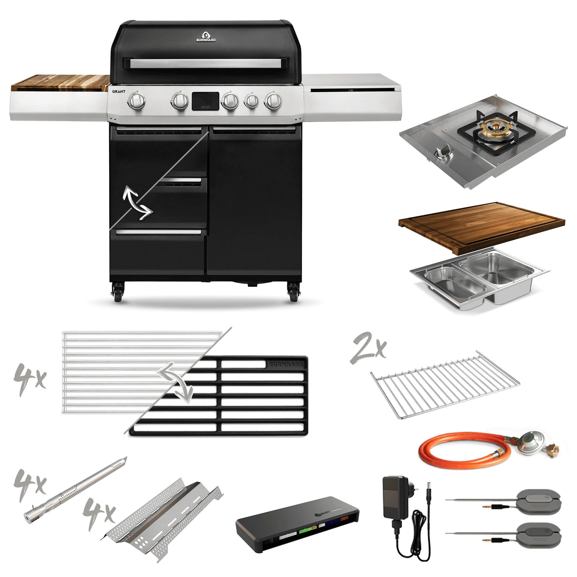 Burnhard GRANT Upgrade - Modularer Gasgrill 4-Brenner mit Schubladen und Gusseisenrost