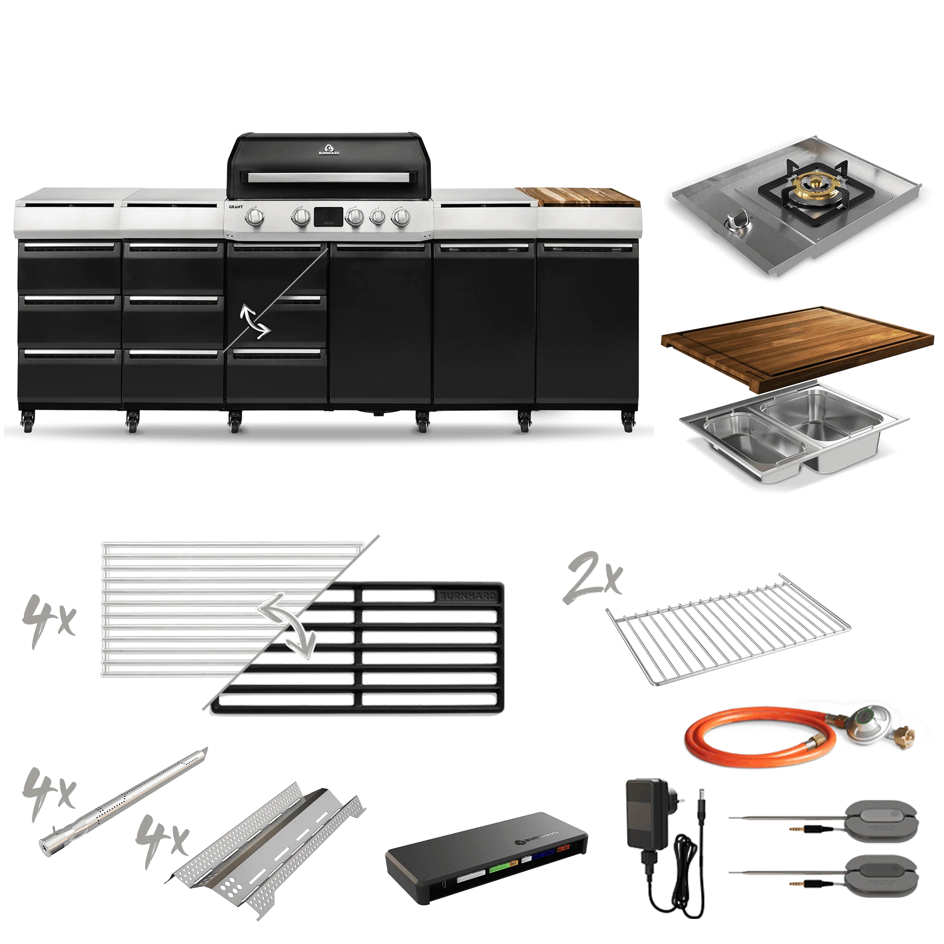 Burnhard GRANT Station - Modularer Gasgrill 4-Brenner mit Türen und Edelstahlrost