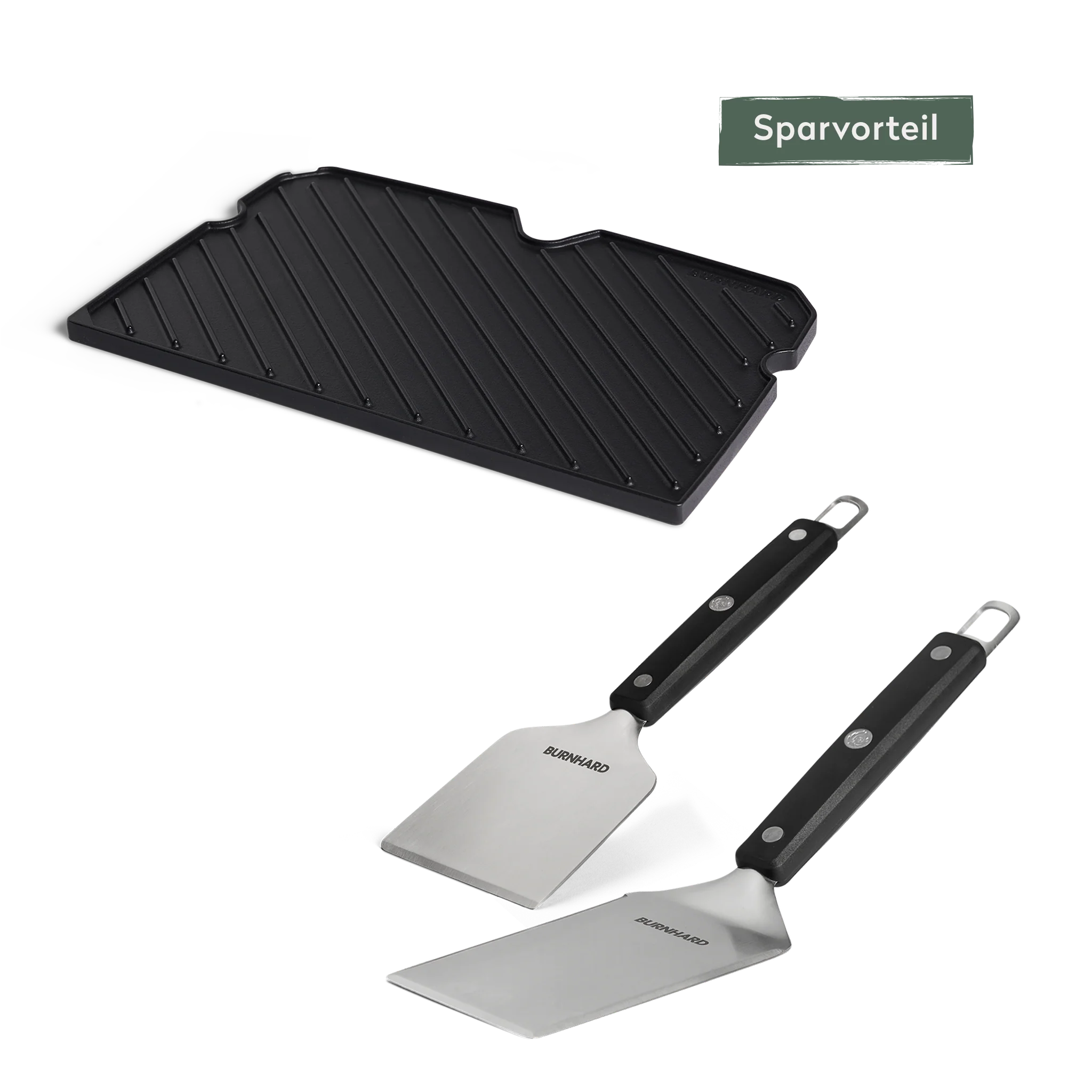 Burnhard Grillplatten Set mit Grillspachtel und Grillschaber WAYNE 2-Brenner