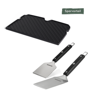 Burnhard Grillplatten Set mit Grillspachtel und Grillschaber WAYNE 2-Brenner