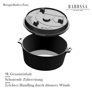 Babossa 9-delige innovatieve gietijzeren pot | SET dekselheffer & kruis | Dutch Oven | Made In Germany