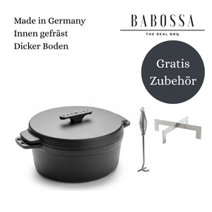 Babossa 9 piezas Innovadora Olla de Hierro Fundido | SET Levantador de Tapa y Cruz | Horno Holandés | Hecho en Alemania