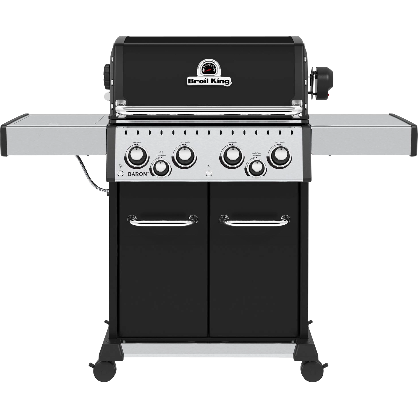 Broil King Baron 490 Schwarz 4 Brenner Gasgrill inklusive Drehspieß - aktuelles Modell in Frontansicht