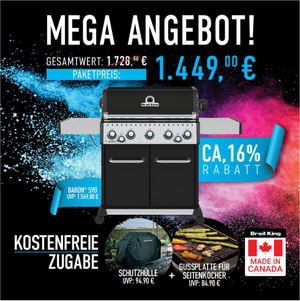 Broil King Baron 590 Bundle incl. quemador lateral, placa de hierro fundido y tapa
