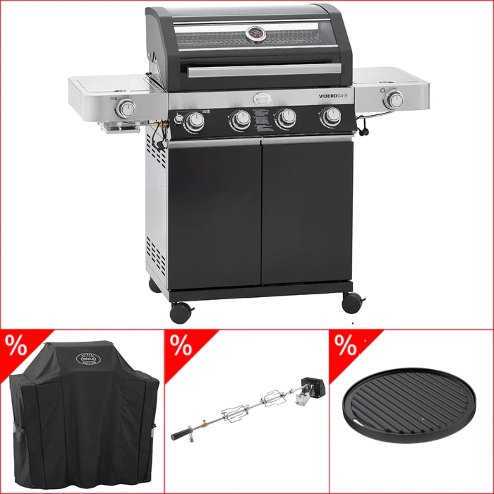 Rösle Videro G4-S Vario+ negro incl. tapa, asador y parrilla redonda