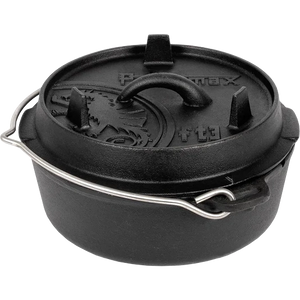 Produktbild gusseiserner 3er Dutch Oven ohne Füße, mit Deckel und Henkel in Frontansicht von Petromax
