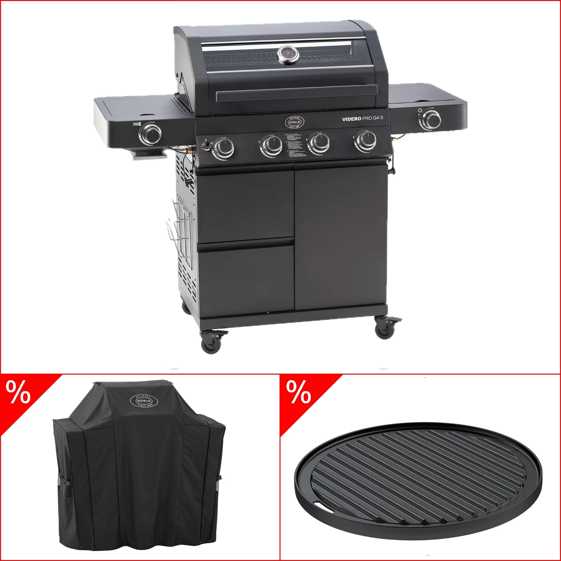 Rösle Videro Pro G4-S Vario+ 50mbar incl. tapa y placa de parrilla GRATIS, redondo