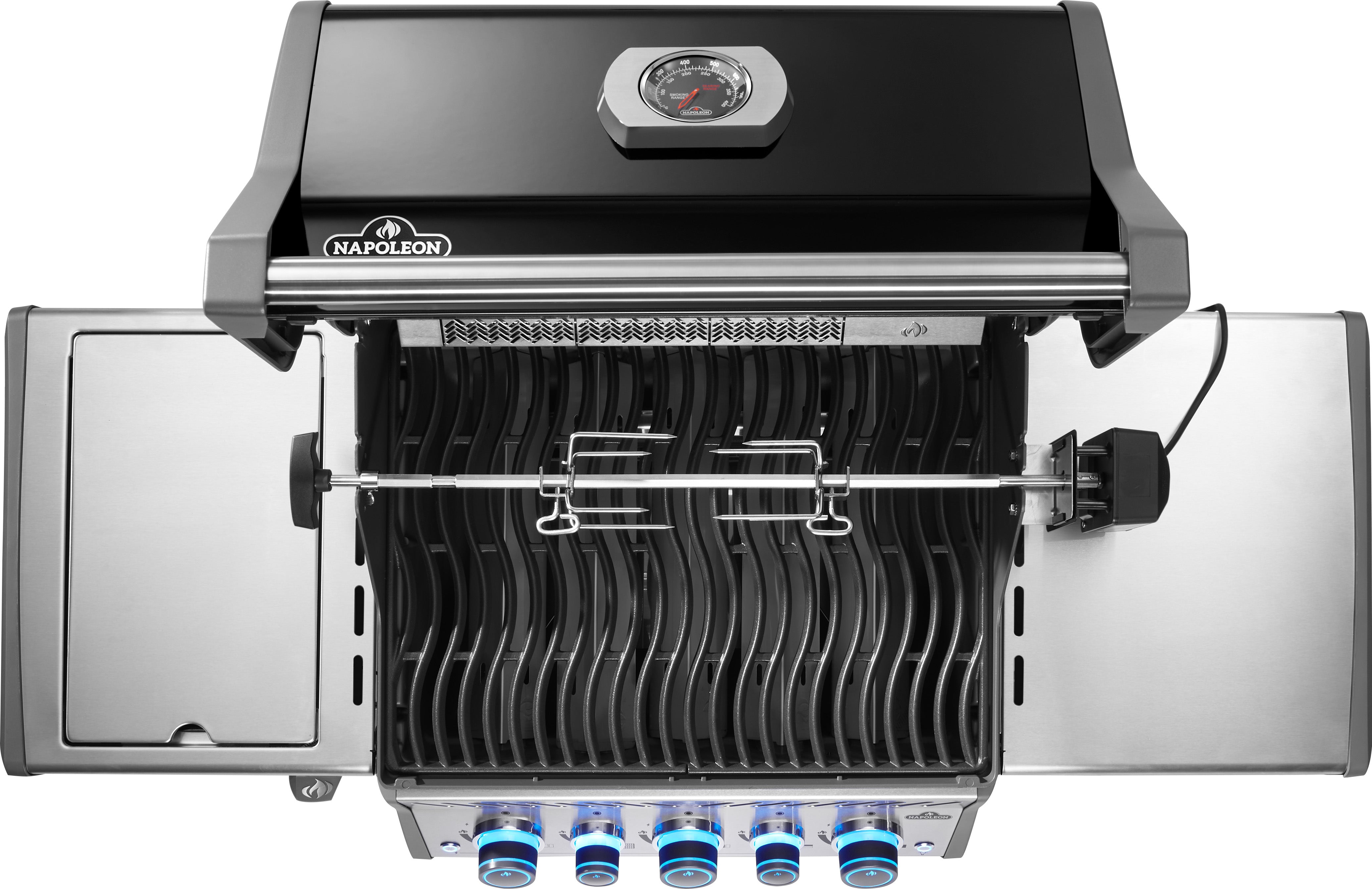 Napoleon Rogue PRO-S 425 con griglie in ghisa, nero, incluso spiedo per girarrosto