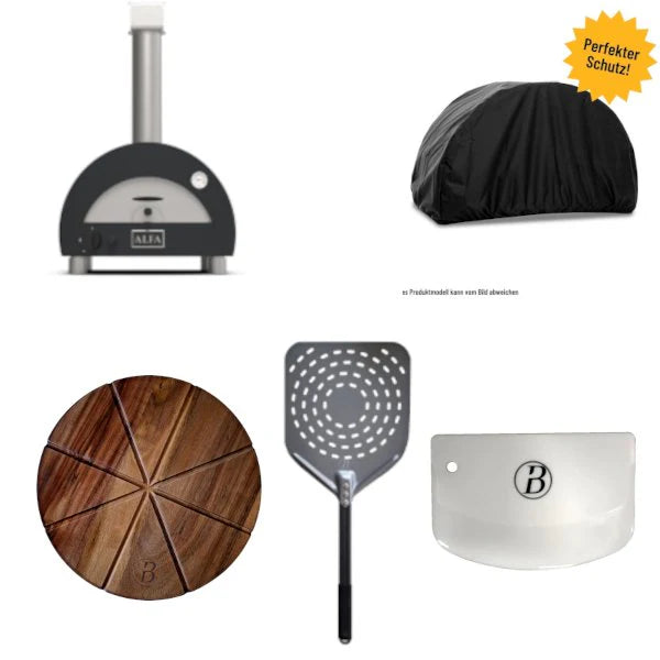 Alfa Forni Portátil GRIS incl. tapa, pelador de pizza Babossa, rascador de masa 2 pcs. y tabla de pizza