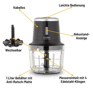 CASO Chop & Go Akku-Multizerkleinerer, kabellos, 200 W, 1-l-Glasbehälter - Ansicht 2