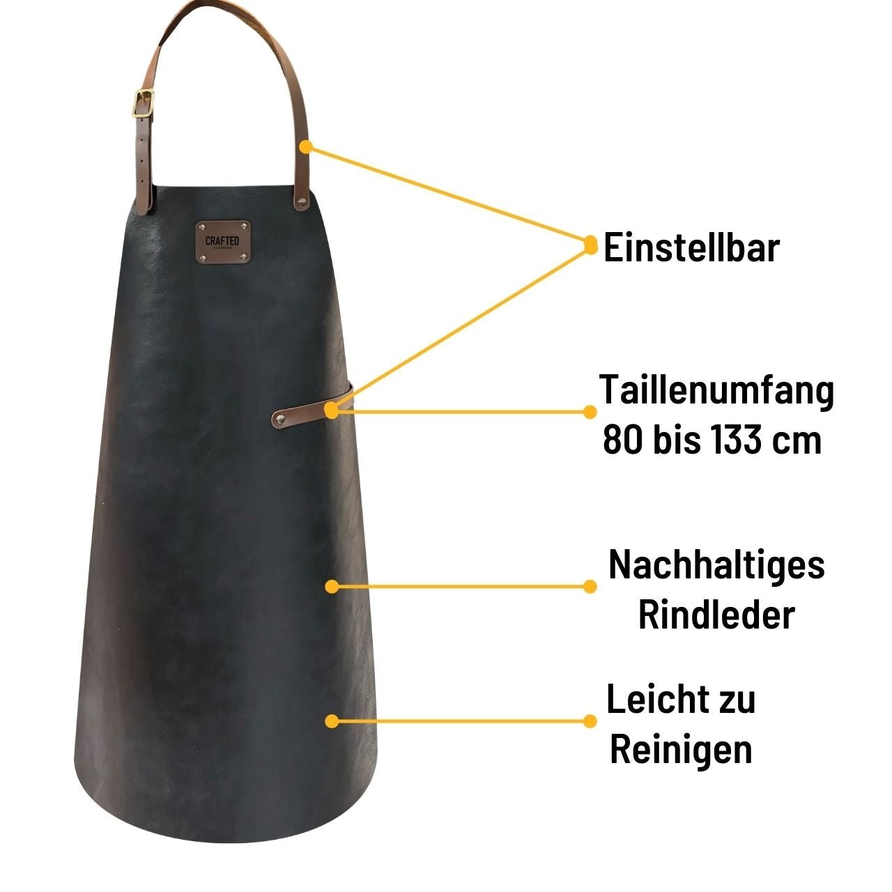 Grembiule in pelle artigianale, nero