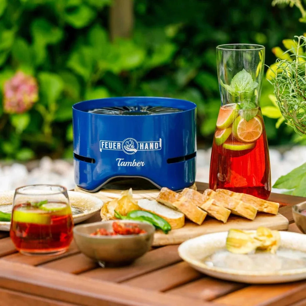 Feuerhand Tamber Tischgrill Kobaltblau – Holzkohlegrill Ø 20 cm für den Balkon - Ansicht 3