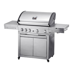 Grandhall Elite G4 Gasgrill mit Trolley, 4 Brenner + Wokbrenner, Edelstahl - Ansicht 1